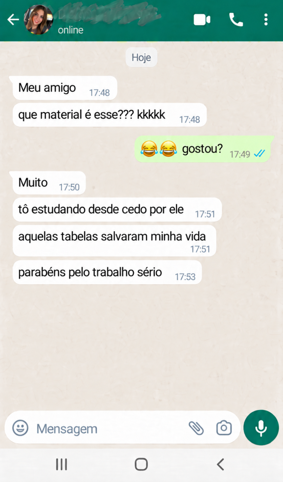 Feedback de aluno: as tabelas ajudaram muito durante os estudos.