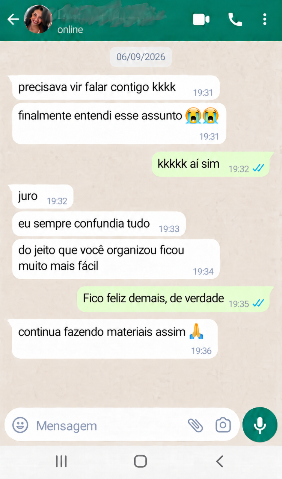 Feedback de aluno: a organização do conteúdo facilitou o entendimento do assunto.