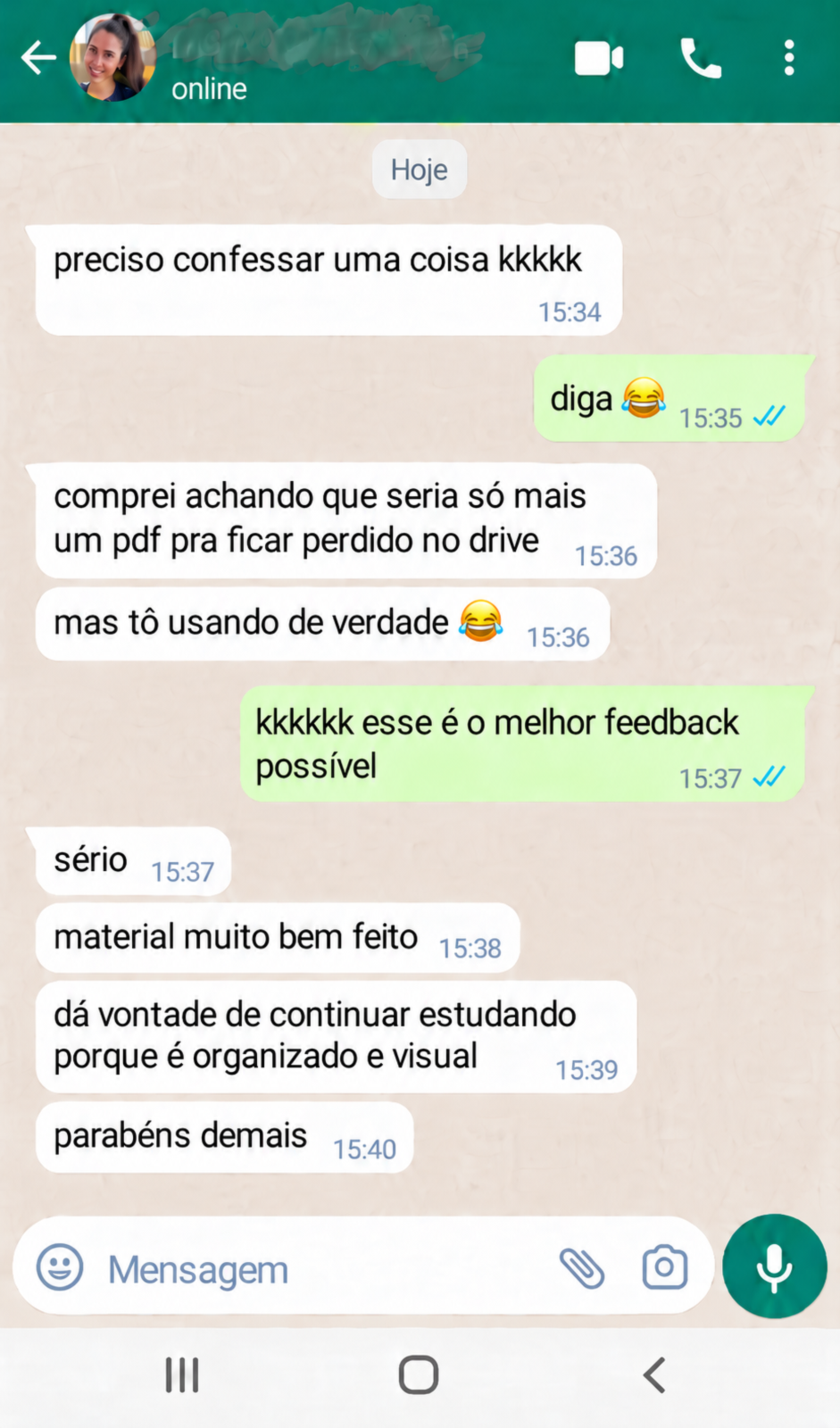 Feedback de aluno: o material é organizado, visual e dá vontade de continuar estudando.